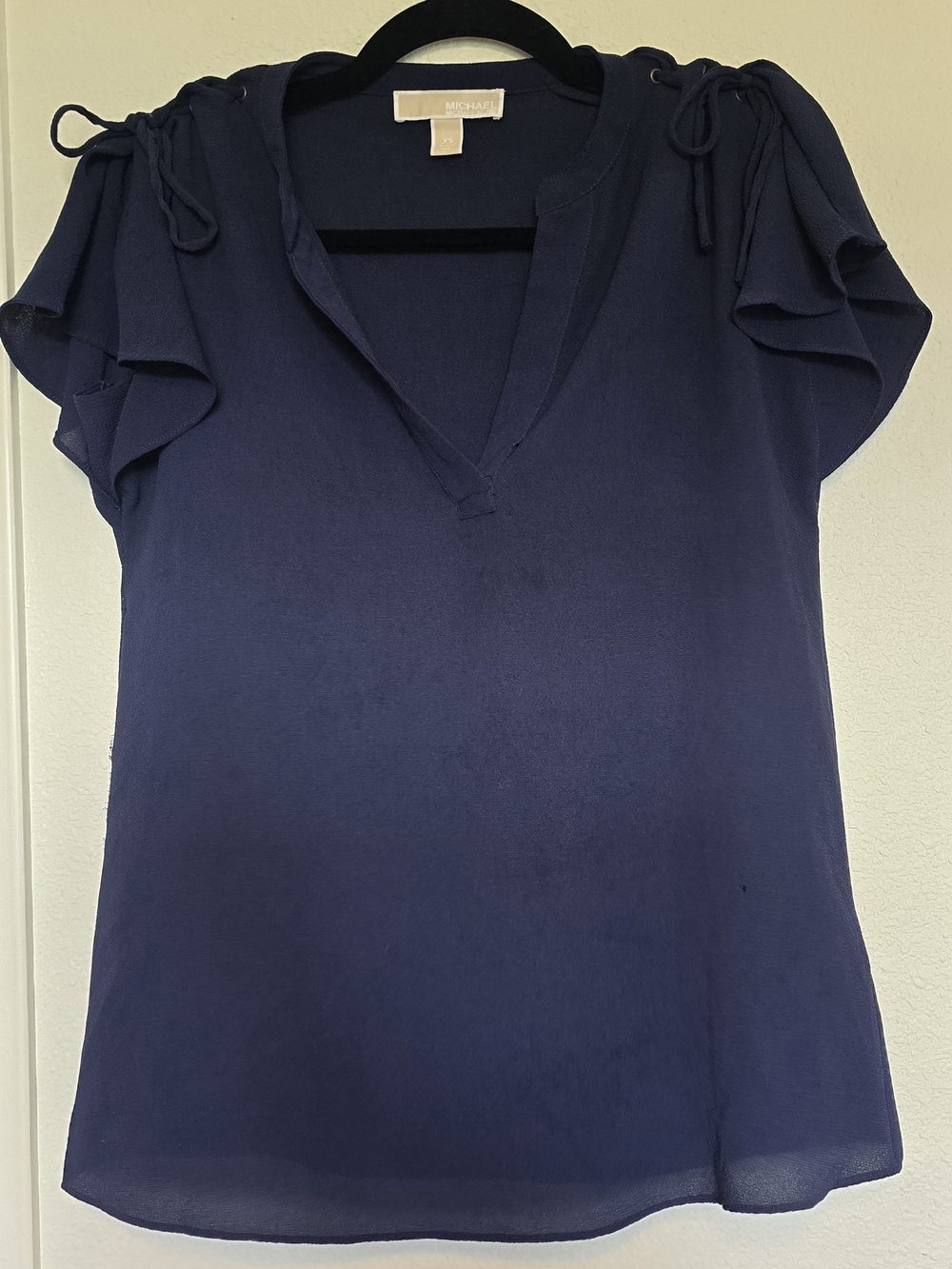 MICHAEL Michael Kors Navy Ruffle Sleeve V-Neck Top